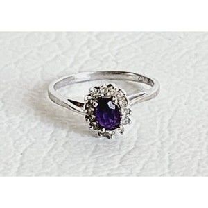 Amethyst & Pave Diamonds Engagement Ring Setting Solid 10k White Gold 6.75 1.8g